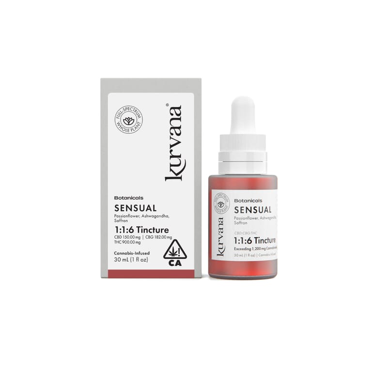 An image of Kurvana's botanicals collection Sensual 1:1:6 cannabis tincture.